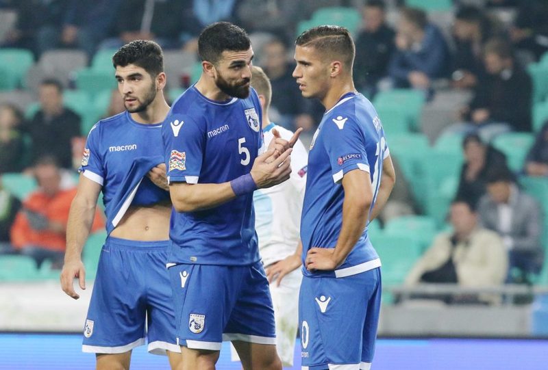 Игроки сборной Кипра в выездном матче против Словении (1:1)